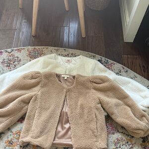 GB Girls Tan and White Fuzzy Jackets